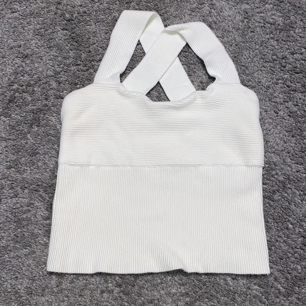 Abercrombie & Fitch White Ribbed Cropped Tank Top